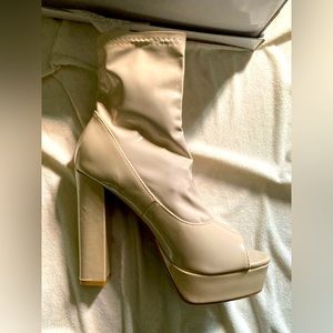 Nude Cape Robbin patent leather peep toe platform ankle sock booties